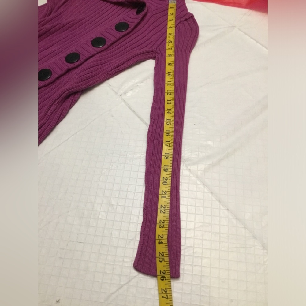 Moda International Ribbed Button-Front Turtleneck Sweater - Magenta - Picture 5 of 9